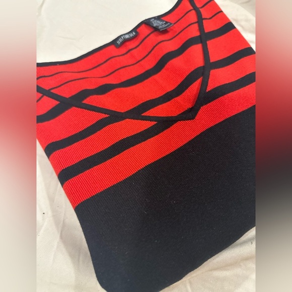 Sculpturesilk Red Black Striped Silk Blend Sweater Women’s Large 3/4 Sleeve - Picture 3 of 8